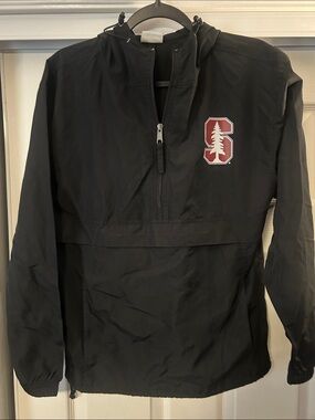 Stanford Champion wind breaker Black Hooded Pullover  with Standford Logo